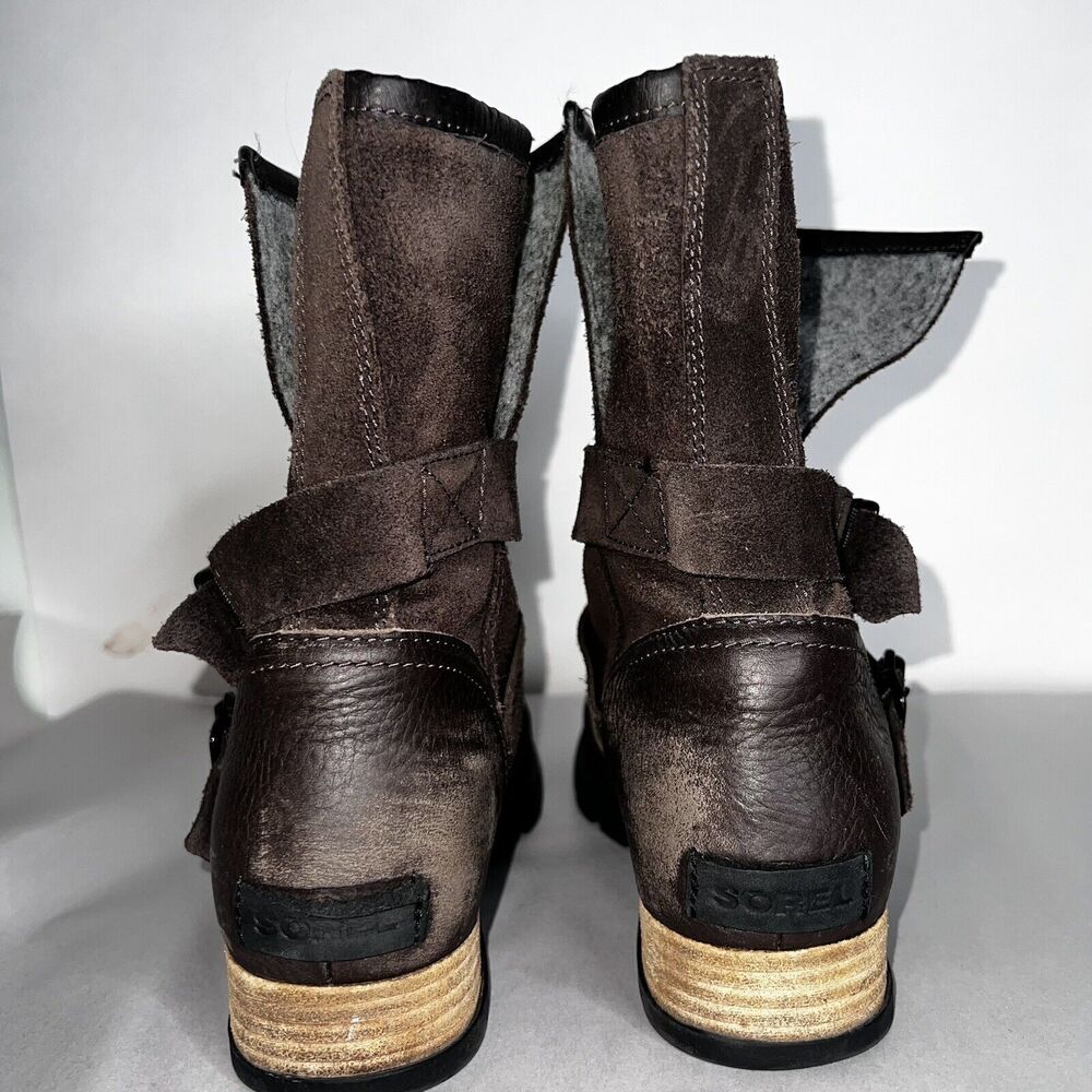 Sorel Brown Leather Lined Winter High Ankle Boots Womens Sz 9.5 Style Burnished - Picture 4 of 15